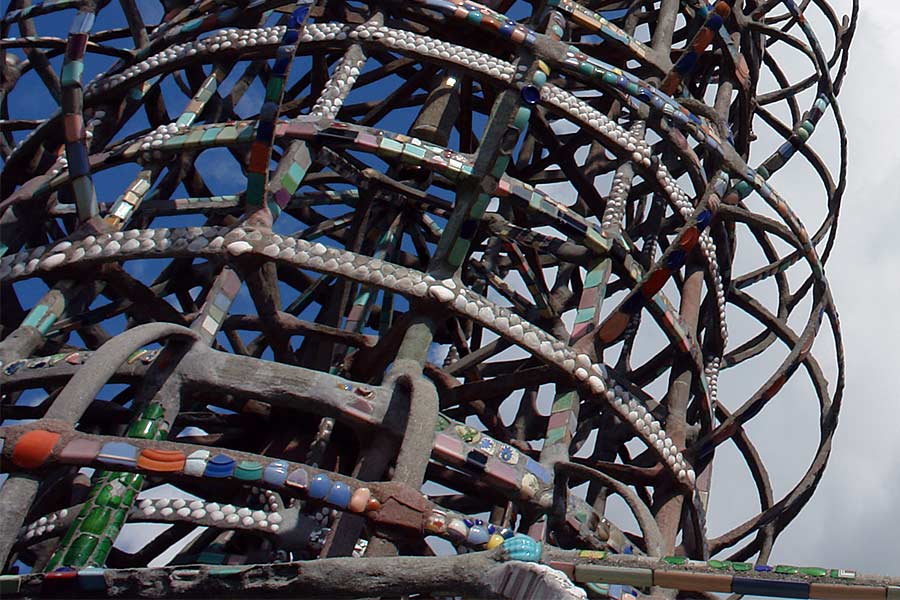 The Watts Towers as seen from the rear of the parcel of land where Sam Rodia had lived and worked in his spare time.