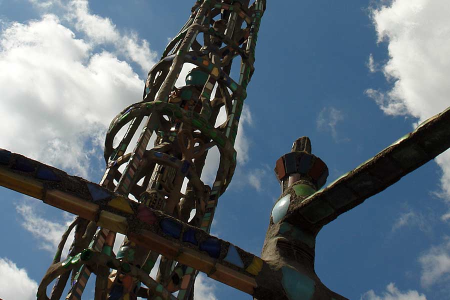 The Watts Towers as seen from the rear of the parcel of land where Sam Rodia had lived and worked in his spare time.