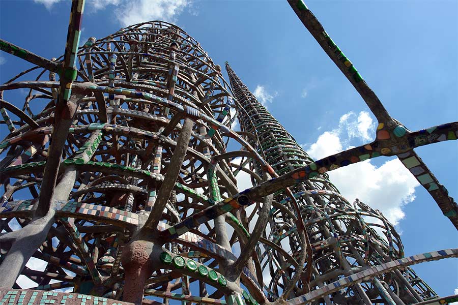 The Watts Towers as seen from the rear of the parcel of land where Sam Rodia had lived and worked in his spare time.